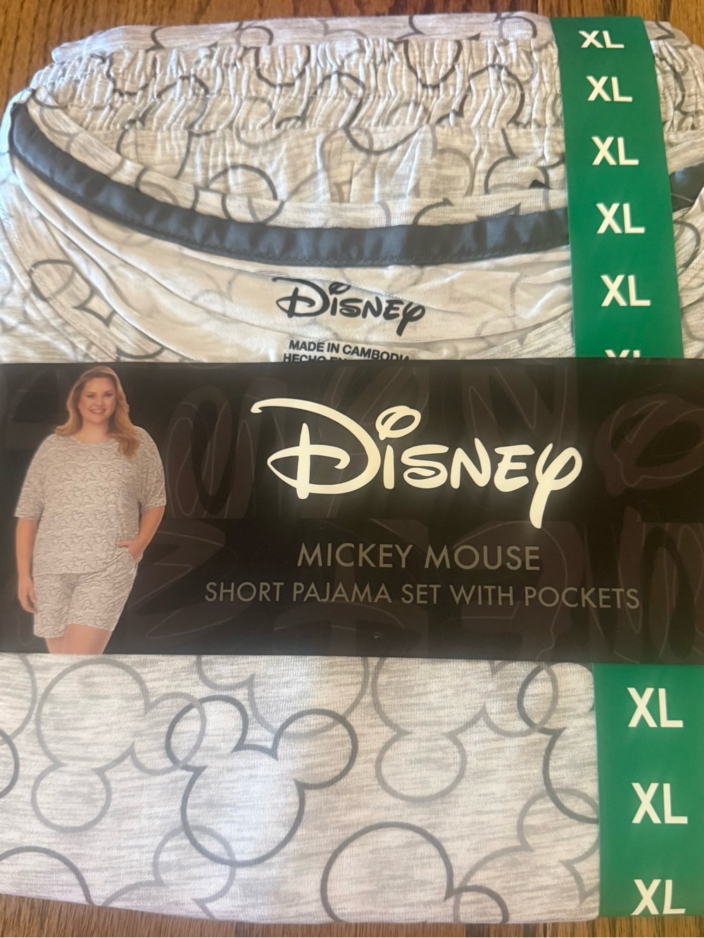 Disney Gray Mickey Mouse Short Pajama Set with Dark Gray Trim - XL